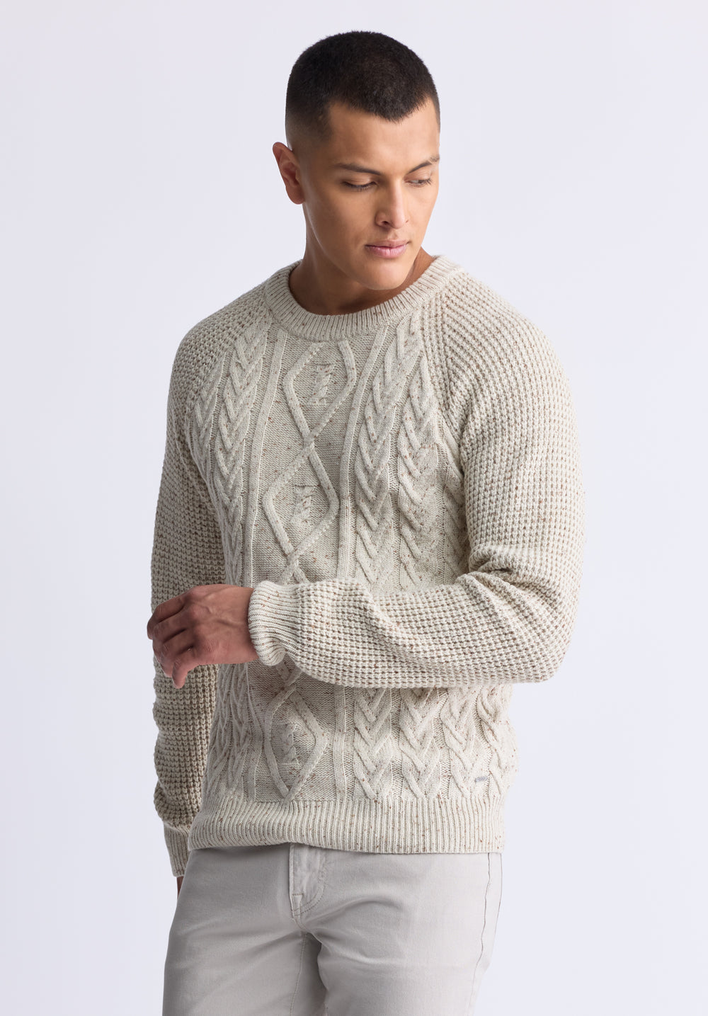 Buffalo Jeans Men s Wallaby Nep Yarn Cable Knit Crewneck Sweater Cream Size XXL