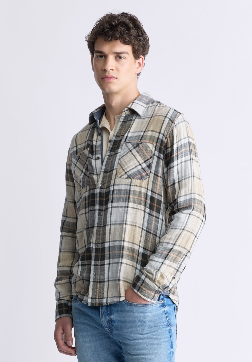 Saolo Men's Long-Sleeve Plaid Shirt, Tan – Buffalo Jeans CA