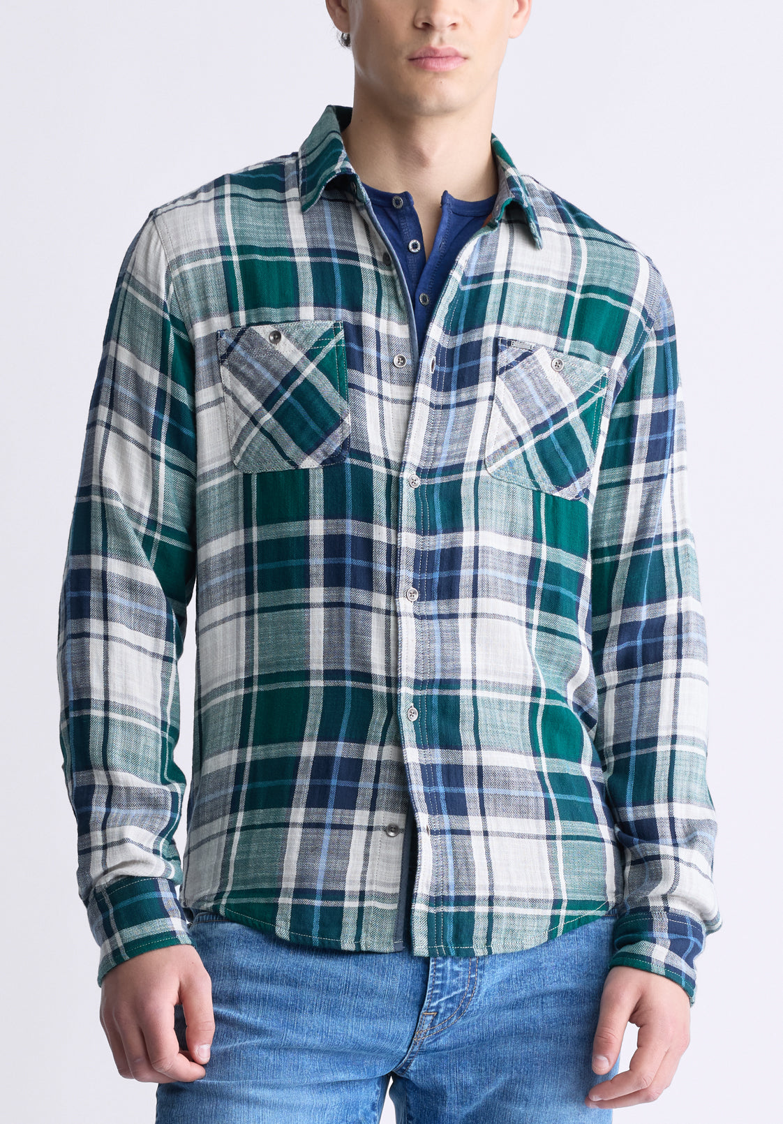 buffalo david bitton Saolo Men's Long-Sleeve Plaid Shirt Forest Green