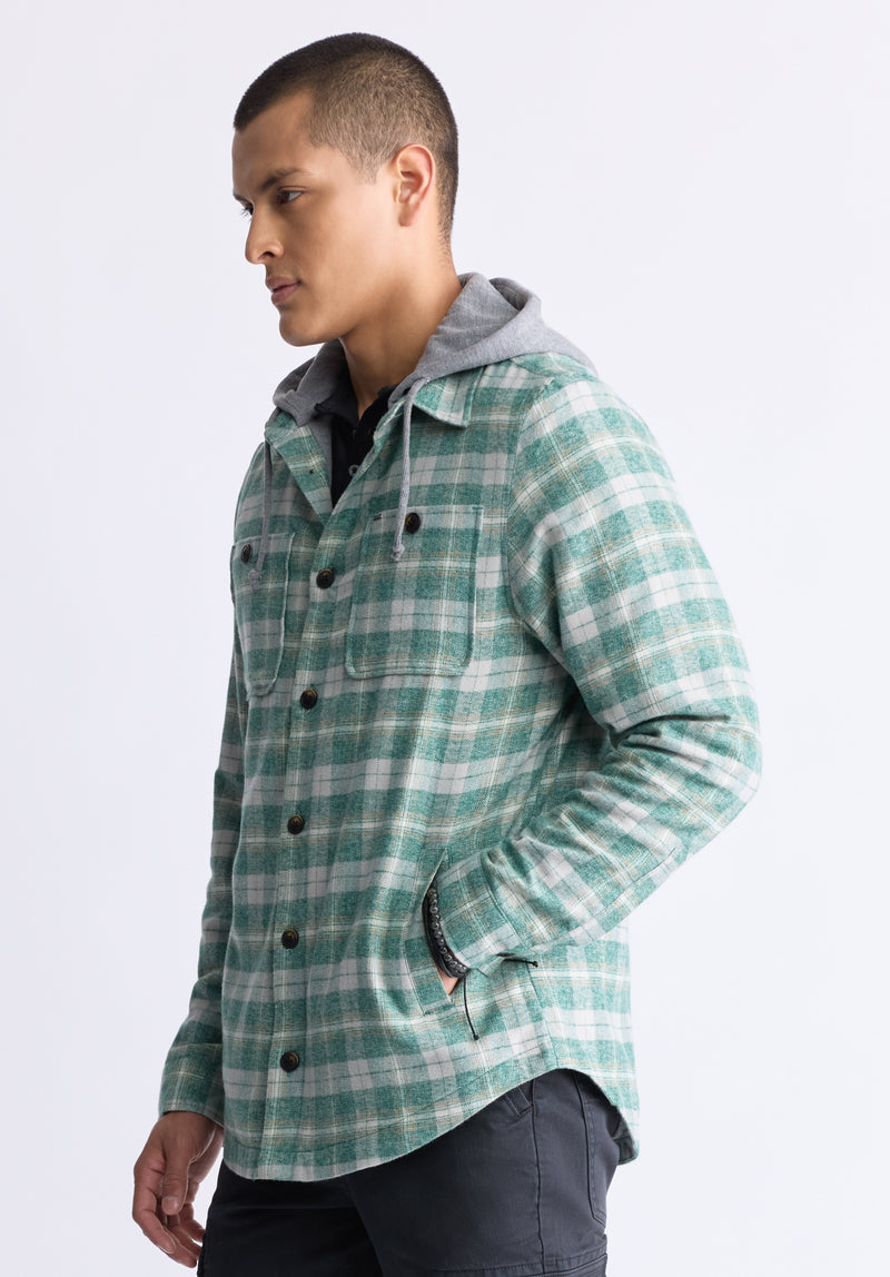 Jakeim Men s Plaid Hooded Shacket Grey Green Buffalo Jeans CA