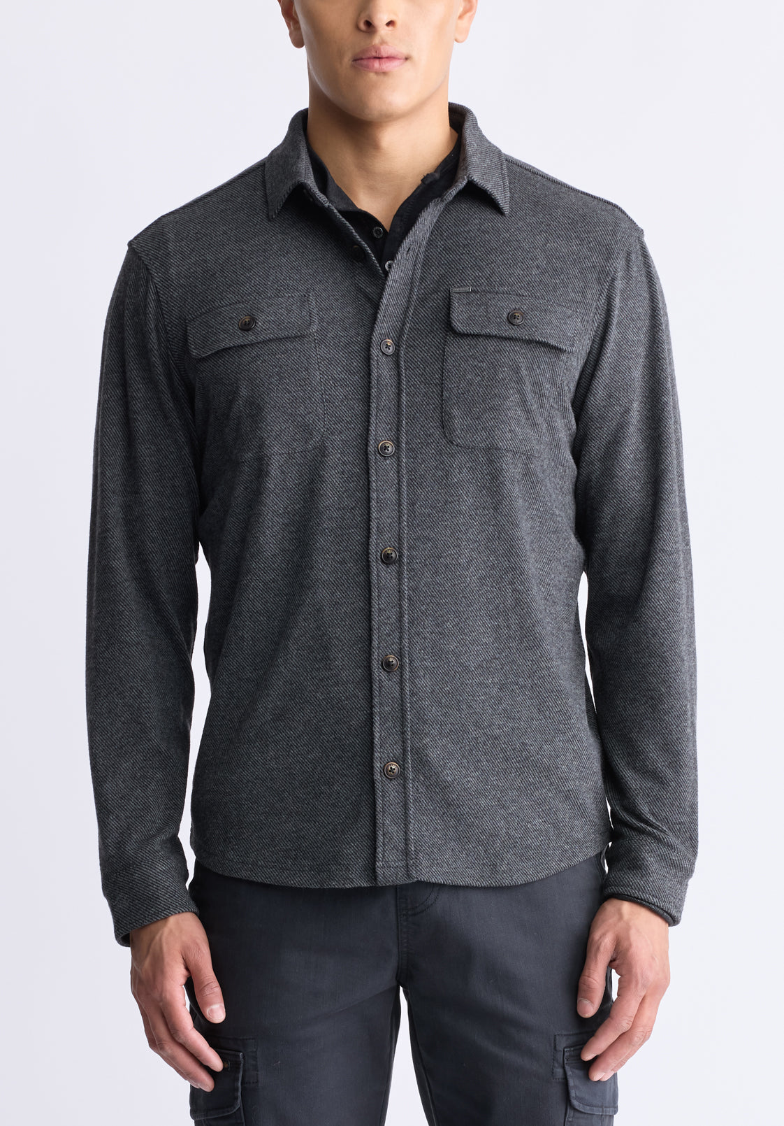 buffalo david bitton Sigge Men's Long-Sleeve Blanket Shirt with Chest Pockets Charcoal