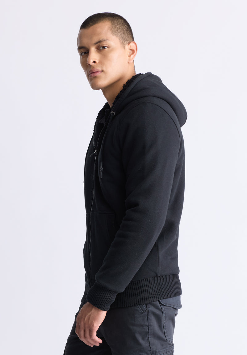 Buffalo Jeans Men s Fasox Zip Up Hooded Jacket With Sherpa Lining Black Size M