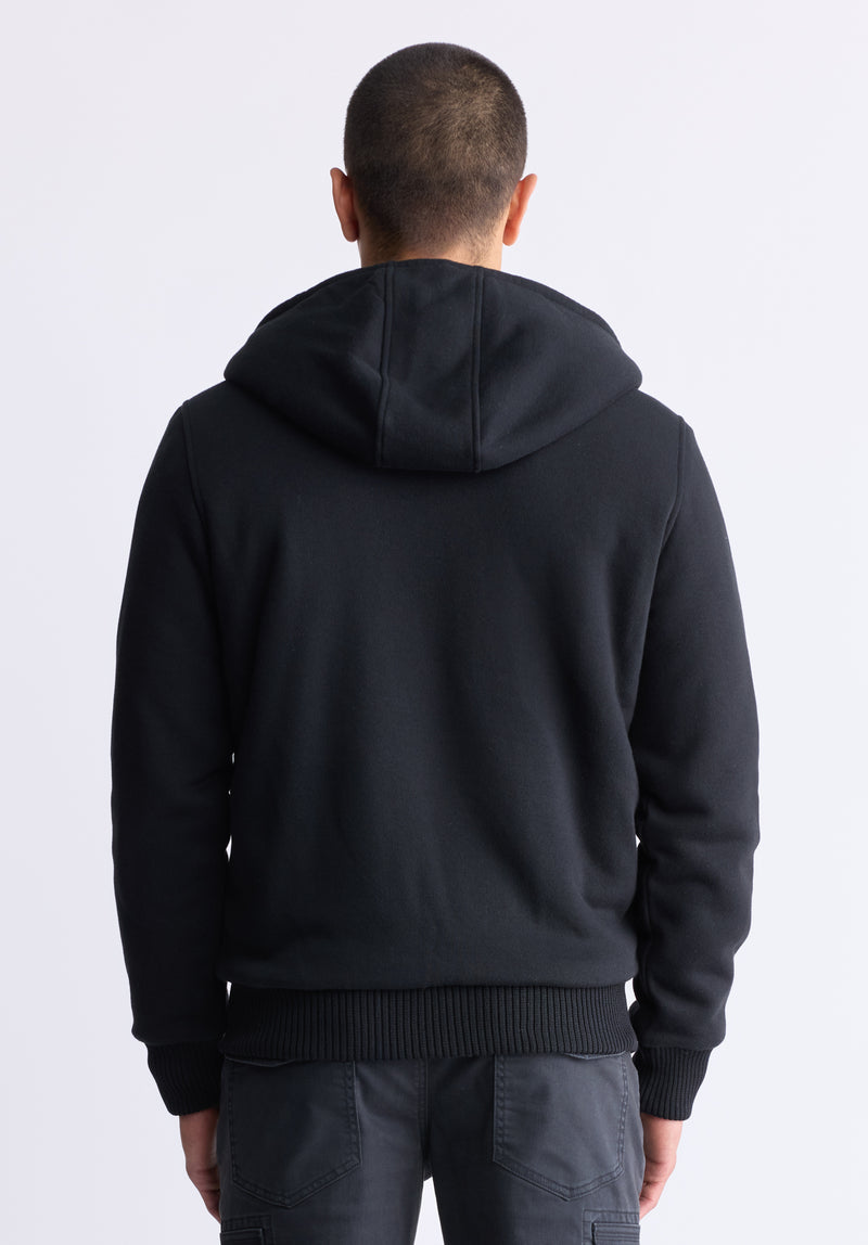 Black sherpa hooded jacket shop