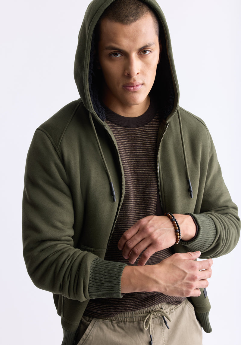 Fasox Men s Zip Up Hooded Jacket with Sherpa Lining Fern Green Buffalo Jeans CA