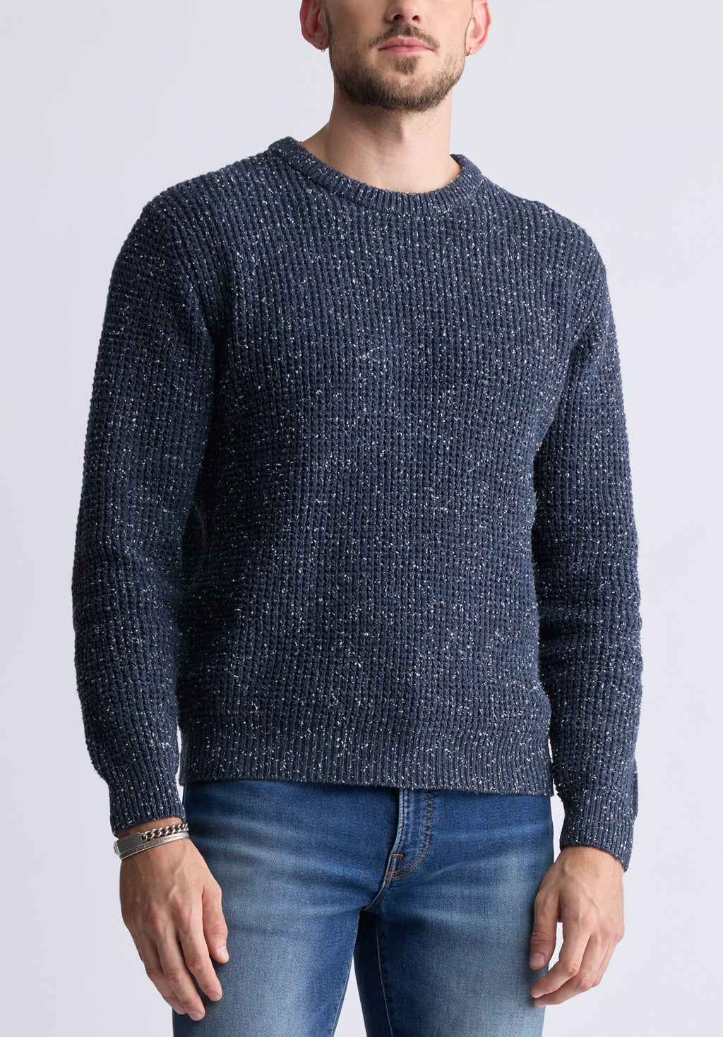 Wonder Men s Long Sleeve Speckled Knit Sweater Navy BM24464