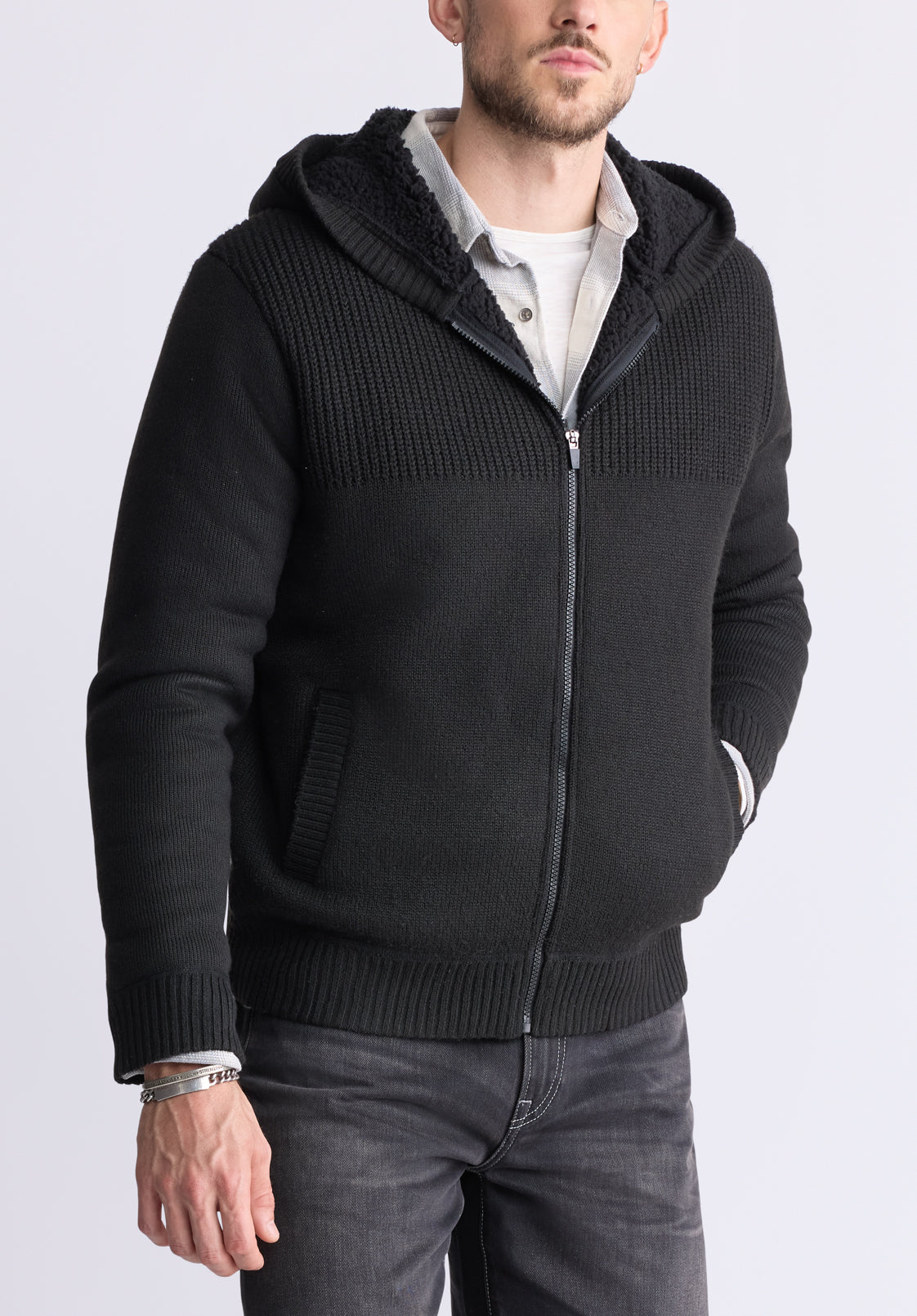 buffalo david bitton Walmick Men's Full-Zip Hoodie with Sherpa Lining Black