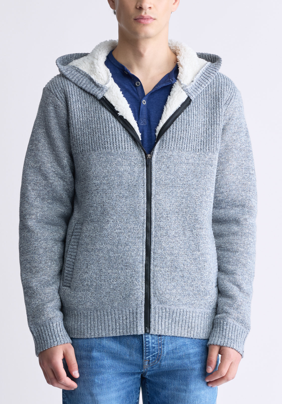 buffalo david bitton Walmick Men's Full-Zip Hoodie with Sherpa Lining Light Heather Grey