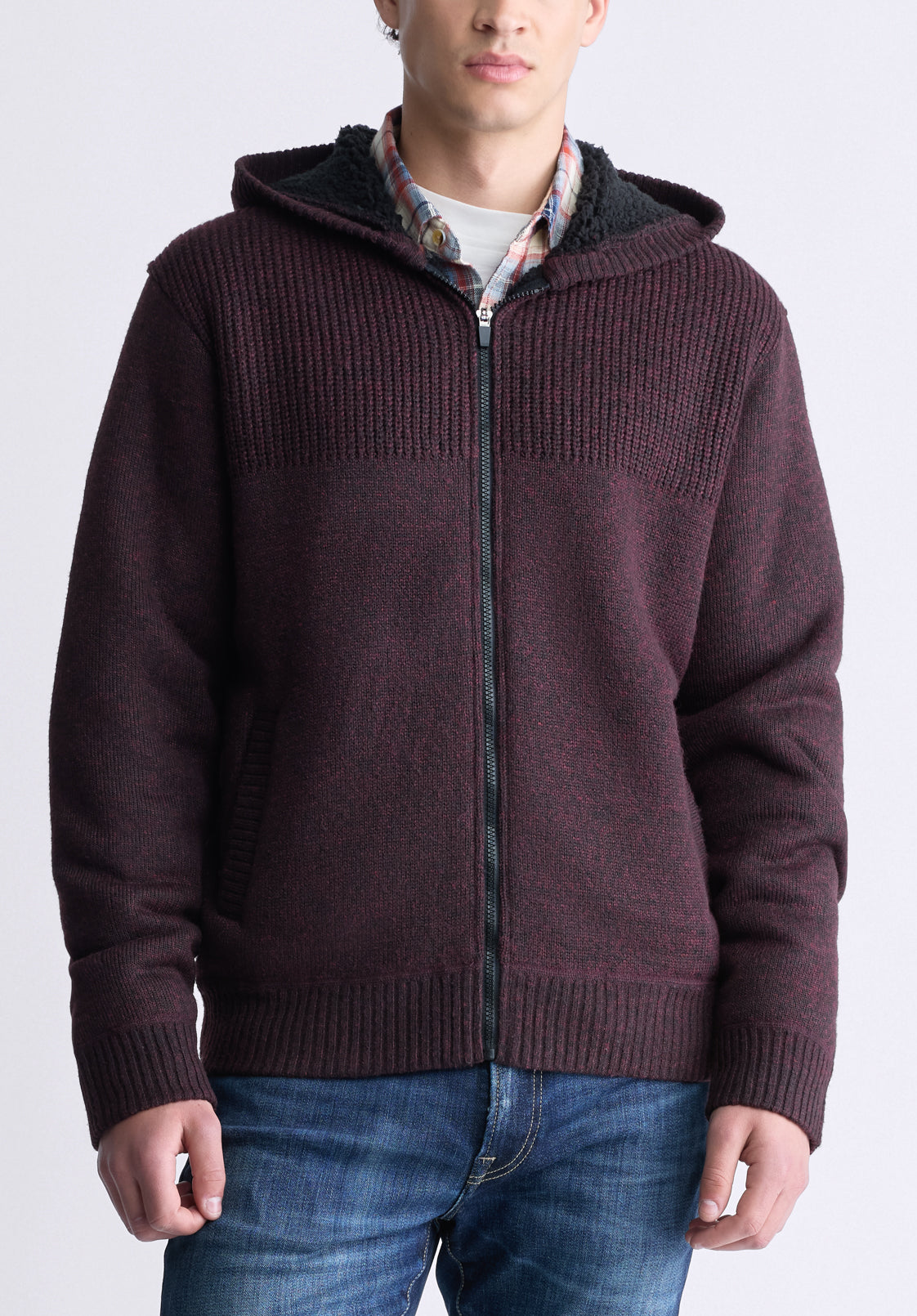 buffalo david bitton Walmick Men's Full-Zip Hoodie with Sherpa Lining Fico Red