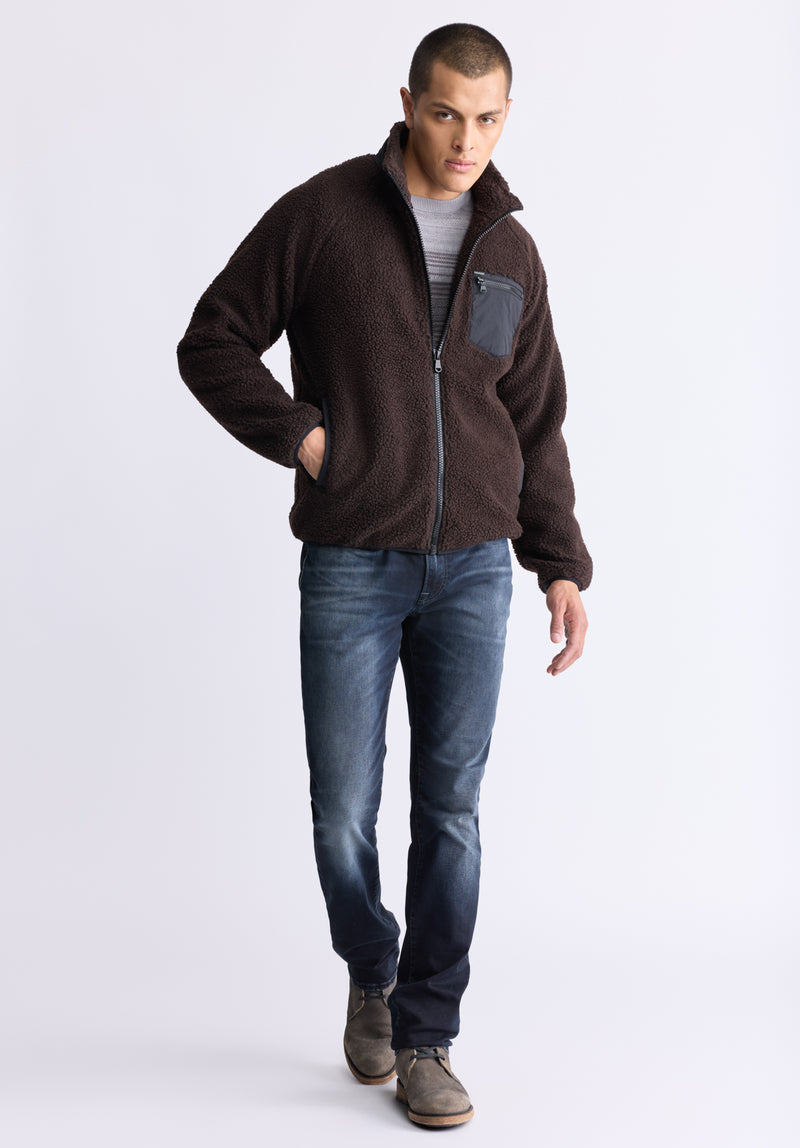 Buffalo Jeans Men s Jaik Sherpa Bomber Jacket With Chest Pocket Chocolate Size S