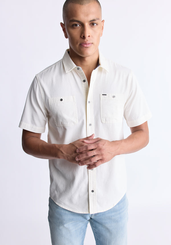 Sagrino Men's Short-Sleeve Utility Shirt, Milk - BM24501