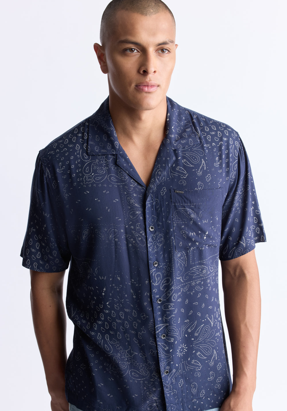 Santi Men's Paisley Print Short-Sleeve Button-Up Shirt, Midnight