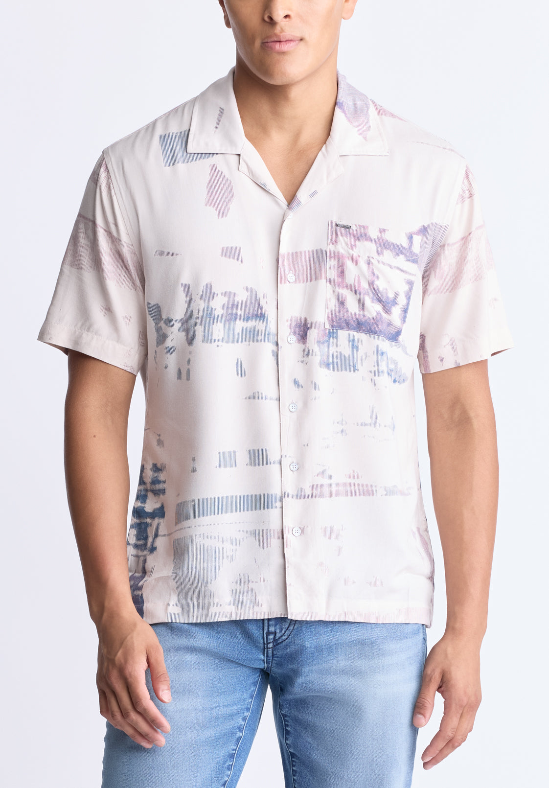 buffalo david bitton Sabob Men's Abstract Print Short-Sleeve Button-Up Shirt Moonbeam beige