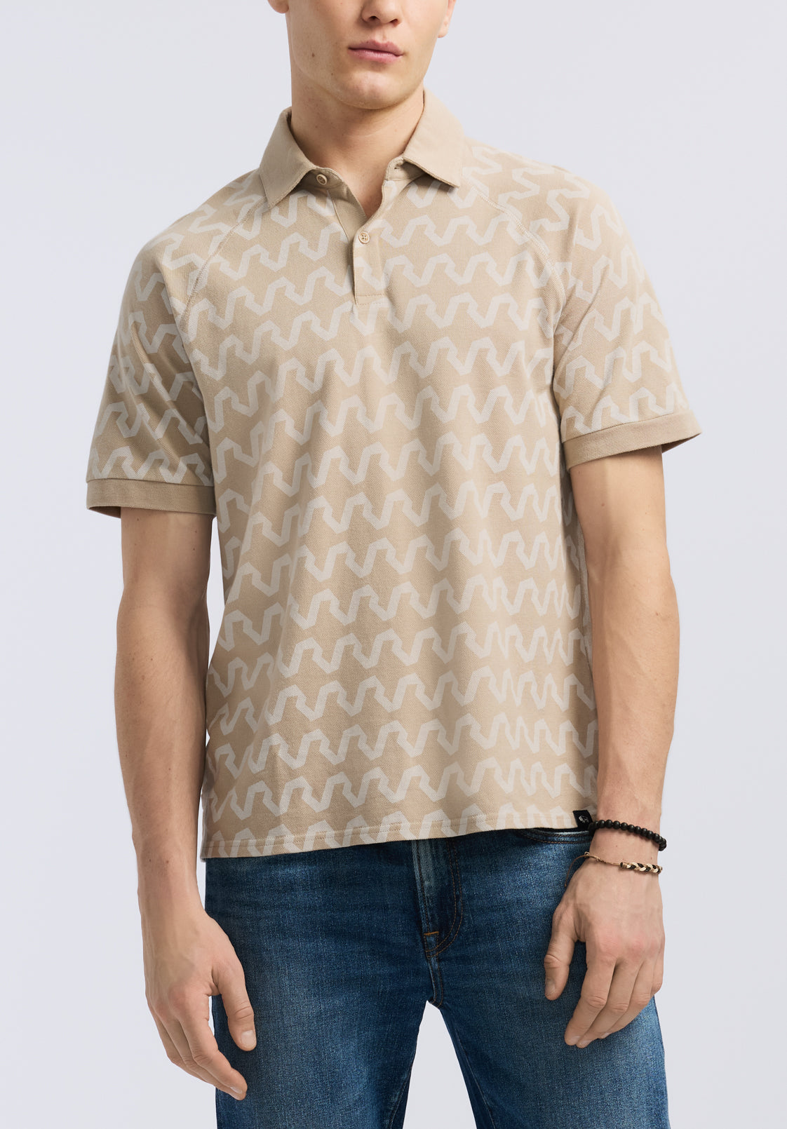 buffalo david bitton Polo à manches courtes pour homme Kindell avec motif vagues Beige tuffet