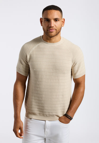 Buffalo David Bitton Wipped Men's Textured Knit Sweater Tee COLOR Buttercream Beige 