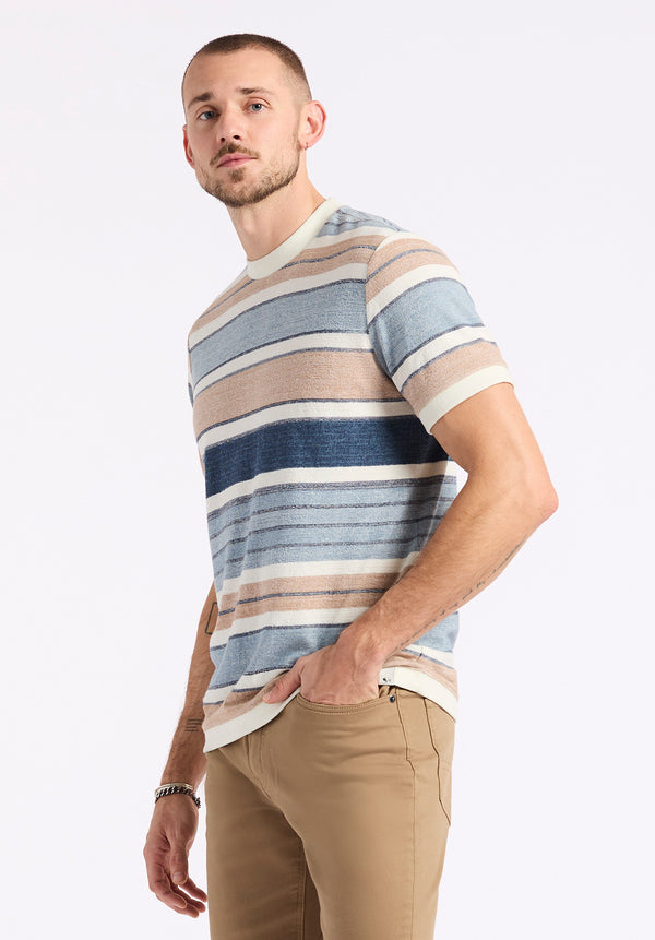 Buffalo David Bitton Konnair Men's Short-Sleeve Texture Jersey Striped T-Shirt color WHALE