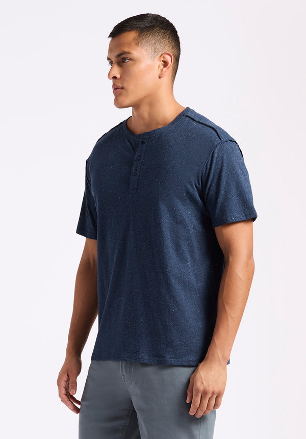 Buffalo David Bitton Kitfom Men's Short-Sleeve Speckle Jersey Henley Top color WHALE