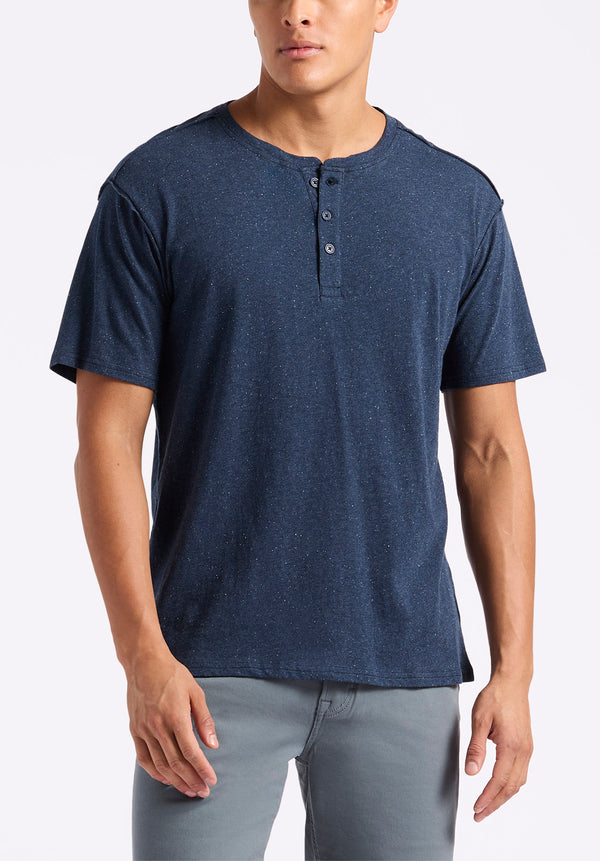 Buffalo David Bitton Kitfom Men's Short-Sleeve Speckle Jersey Henley Top color WHALE