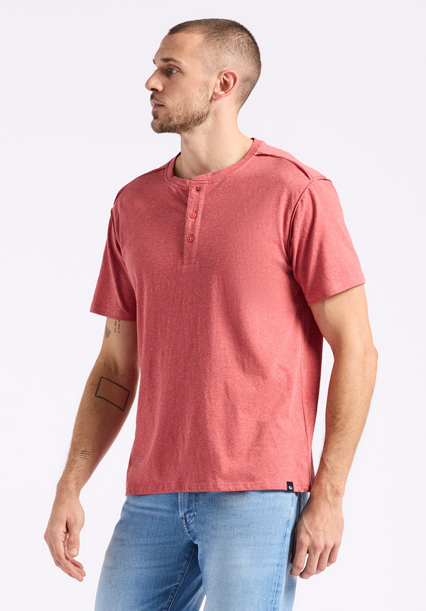 Buffalo David Bitton Kitfom Men's Short-Sleeve Speckle Jersey Henley Top color BAKED APPLE