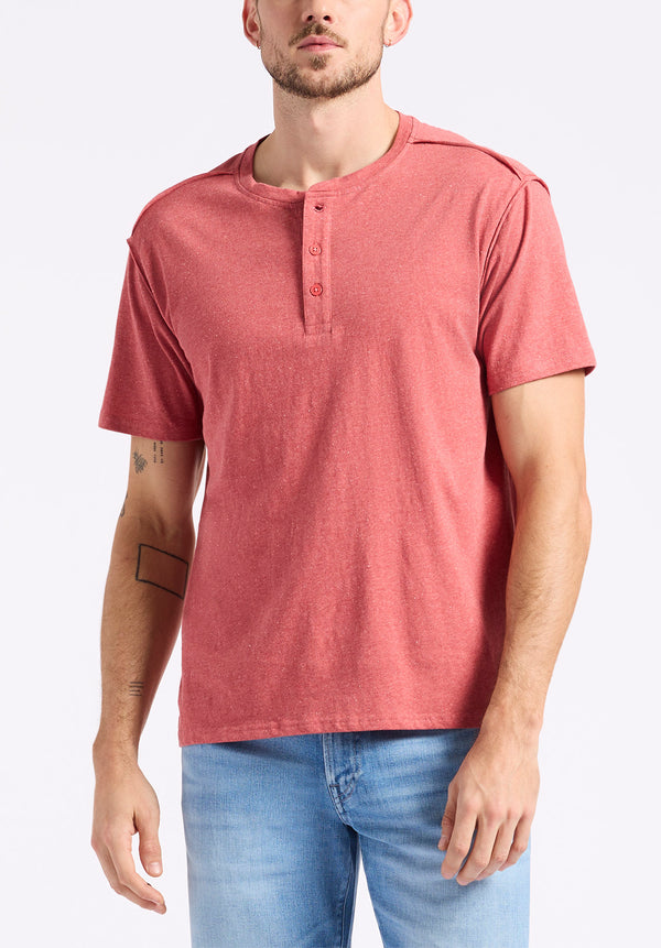 Buffalo David Bitton Kitfom Men's Short-Sleeve Speckle Jersey Henley Top color BAKED APPLE