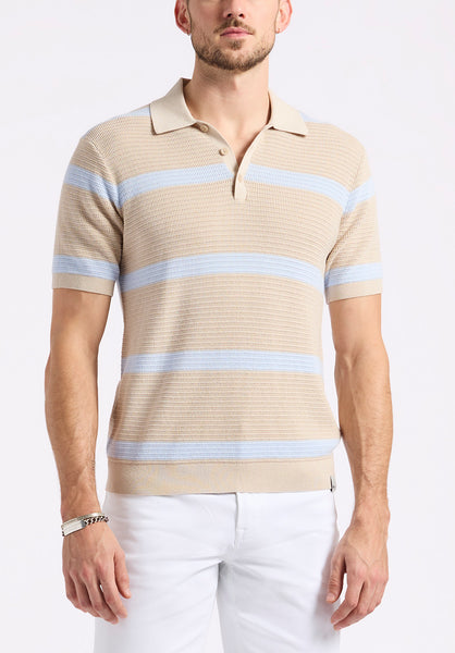 Buffalo David Bitton Winder Men's Short-Sleeve Striped Sweater Polo color PEYOTE
