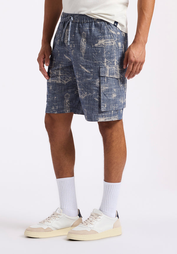 Buffalo David Bitton Halten Men's Relaxed Fit Printed Cargo Shorts color WHALE