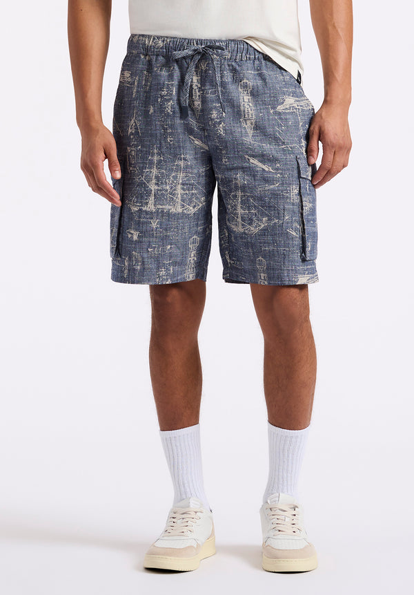 Buffalo David Bitton Halten Men's Relaxed Fit Printed Cargo Shorts color WHALE
