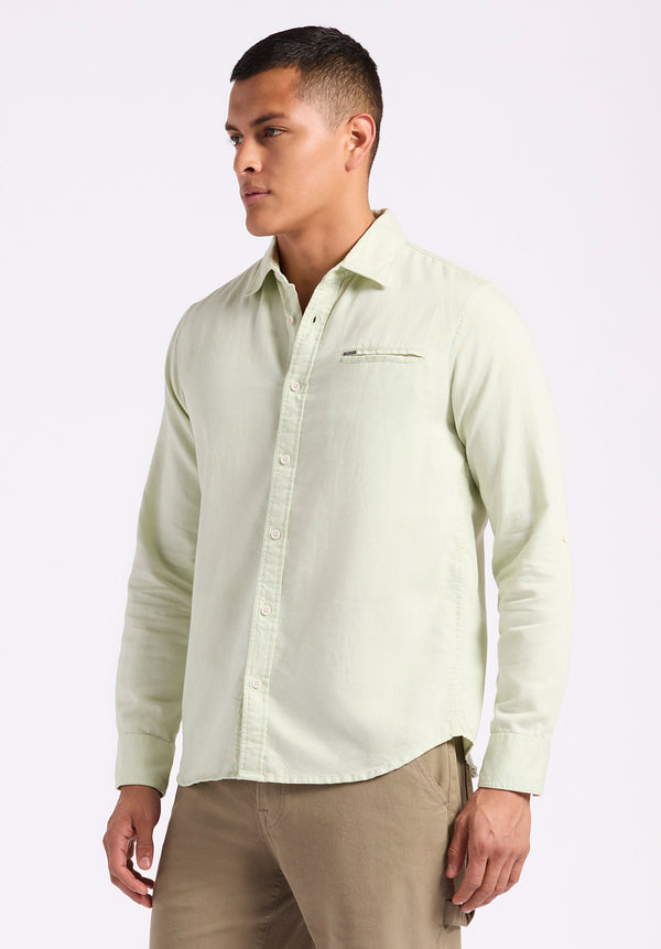 Buffalo David Bitton Simbio Men's Long-Sleeve Linen Blend Fitted Shirt color DUSTY AQUA