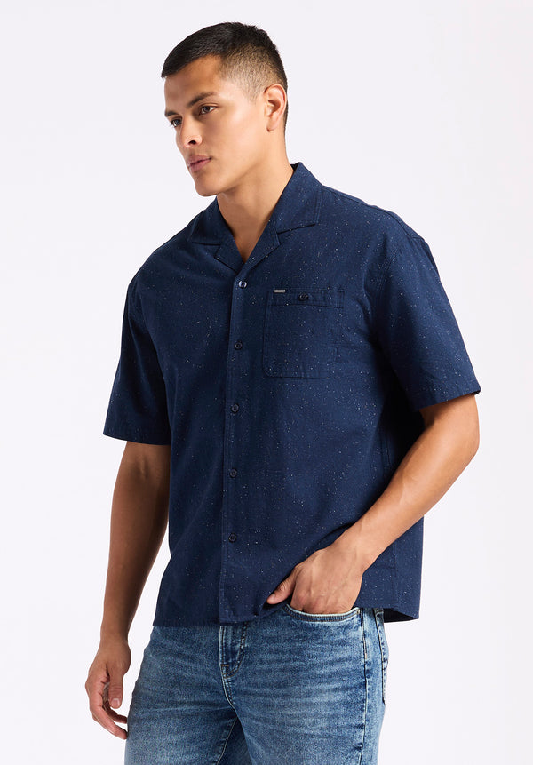 Buffalo David Bitton Sonix Men's Short-Sleeve Speckle Pattern Relaxed Fit Camp Shirt color WHALE
