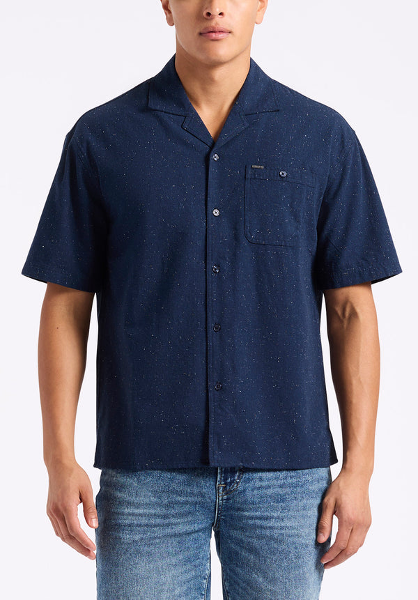 Buffalo David Bitton Sonix Men's Short-Sleeve Speckle Pattern Relaxed Fit Camp Shirt color WHALE