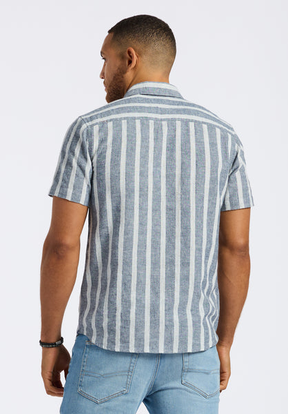 Buffalo David Bitton Sagrino Men's Short-Sleeve Striped Fitted Shirt color WHALE
