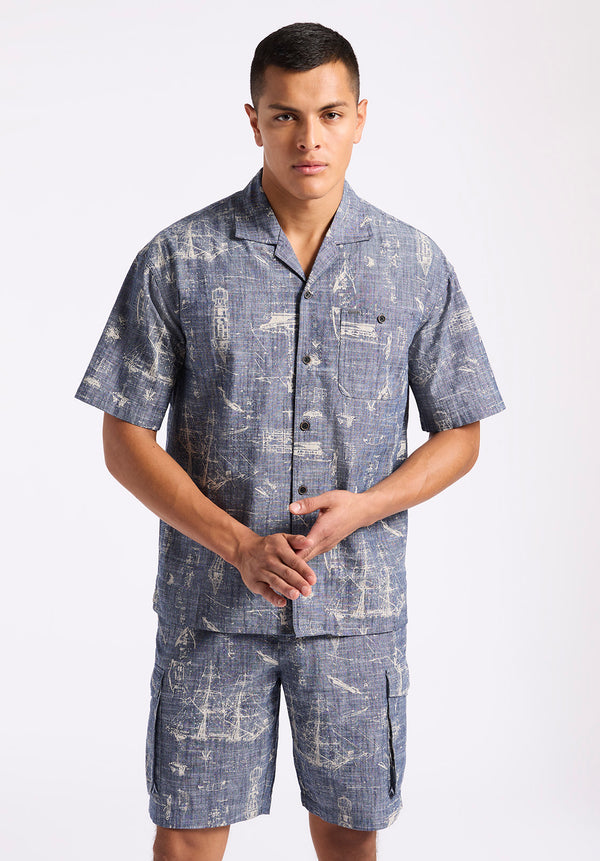 Buffalo David Bitton Sonix Men's Short-Sleeve Relaxed Fit Printed Shirt color WHALE