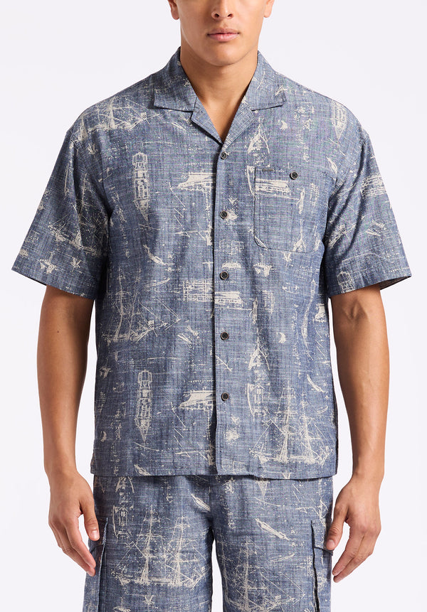 Buffalo David Bitton Sonix Men's Short-Sleeve Relaxed Fit Printed Shirt color WHALE