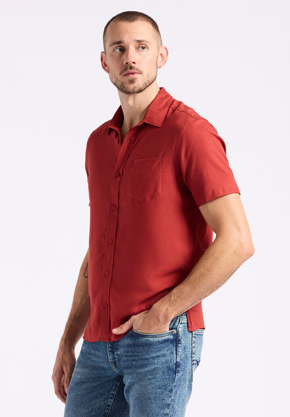 Buffalo David Bitton Sirilo Men's Fitted Short Sleeve Shirt color BAKED APPLE