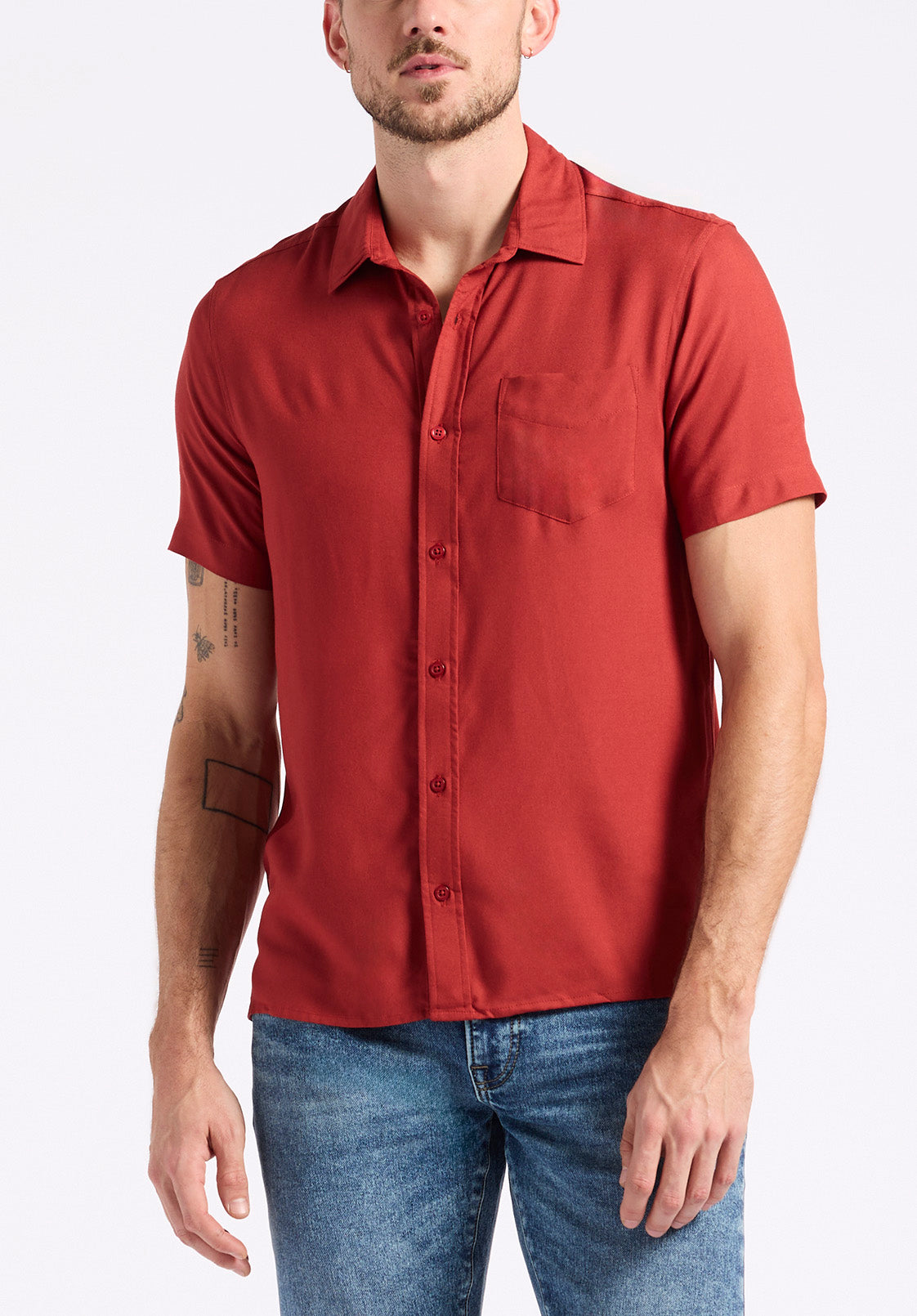 buffalo david bitton Chemise ajustée à manches courtes boutonnée pour homme Sirilo Rouge