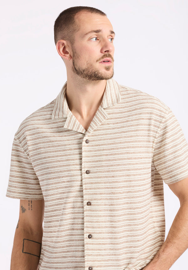 Buffalo David Bitton Koddy Men's Short-Sleeve Striped Relaxed Fit Jersey Shirt color WOODSMOKE