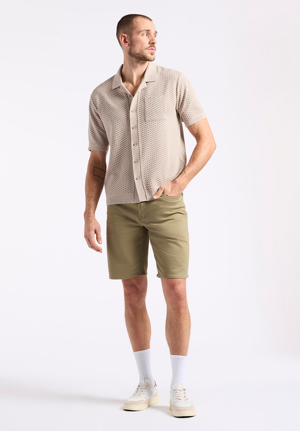 トップス little willow shirt M size Willow Men's Short Sleeve Textured Sweater Shirt, Tuffet Beige