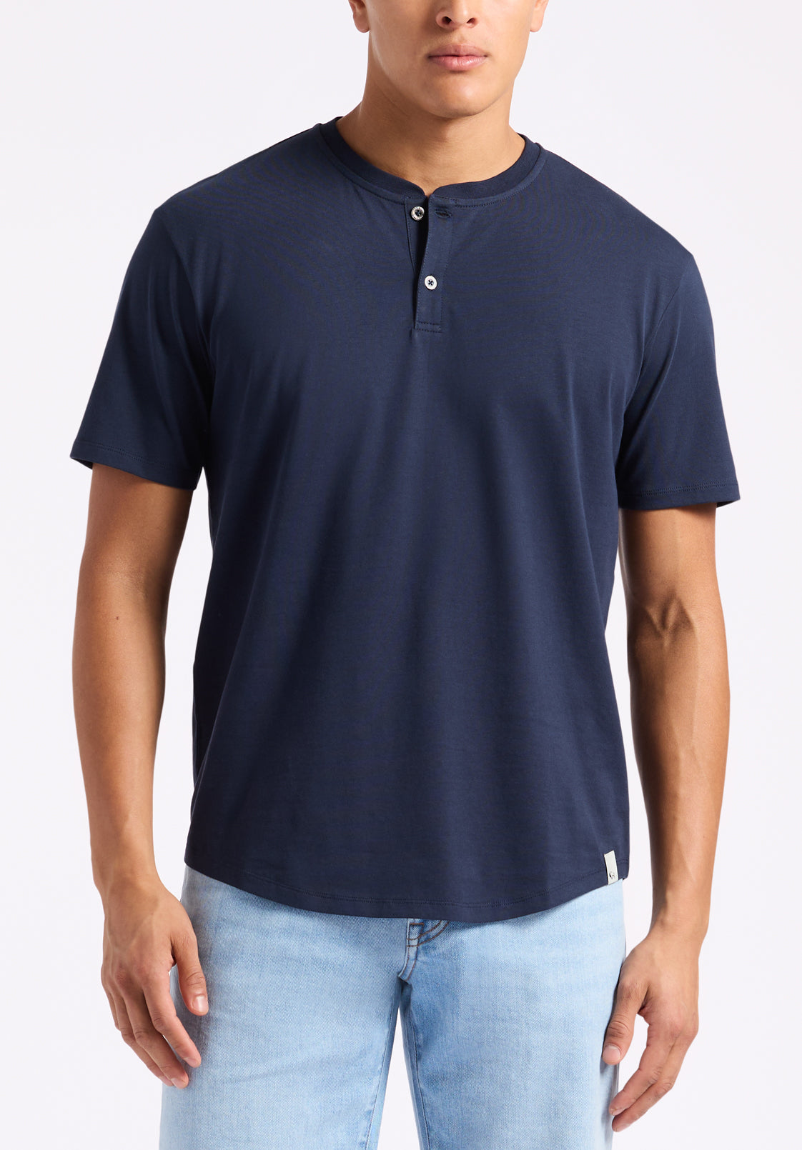 buffalo david bitton T-shirt Henley en jersey à manches courtes pour homme Kamel Bleu minuit