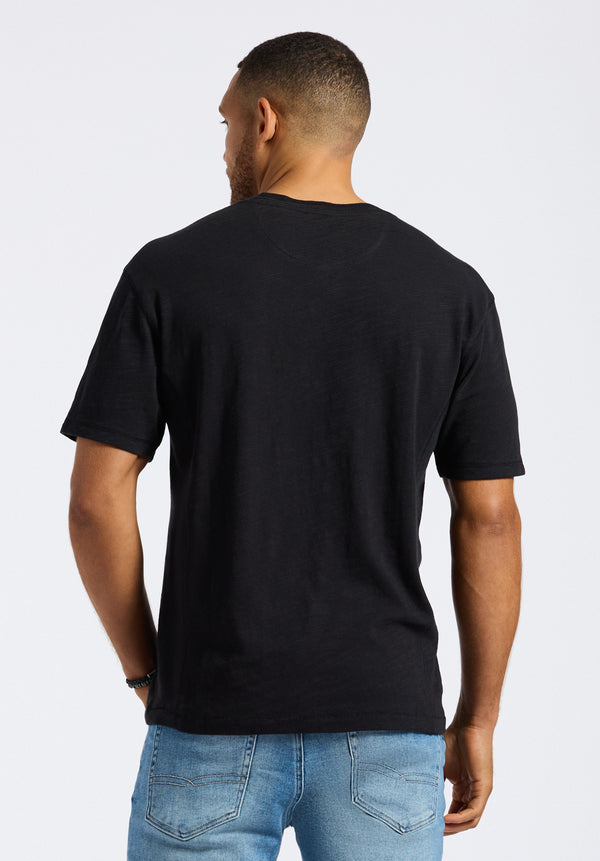 Buffalo David Bitton Kandido Men's Short Sleeve Slub Jersey Relaxed Henley Top color BLACK