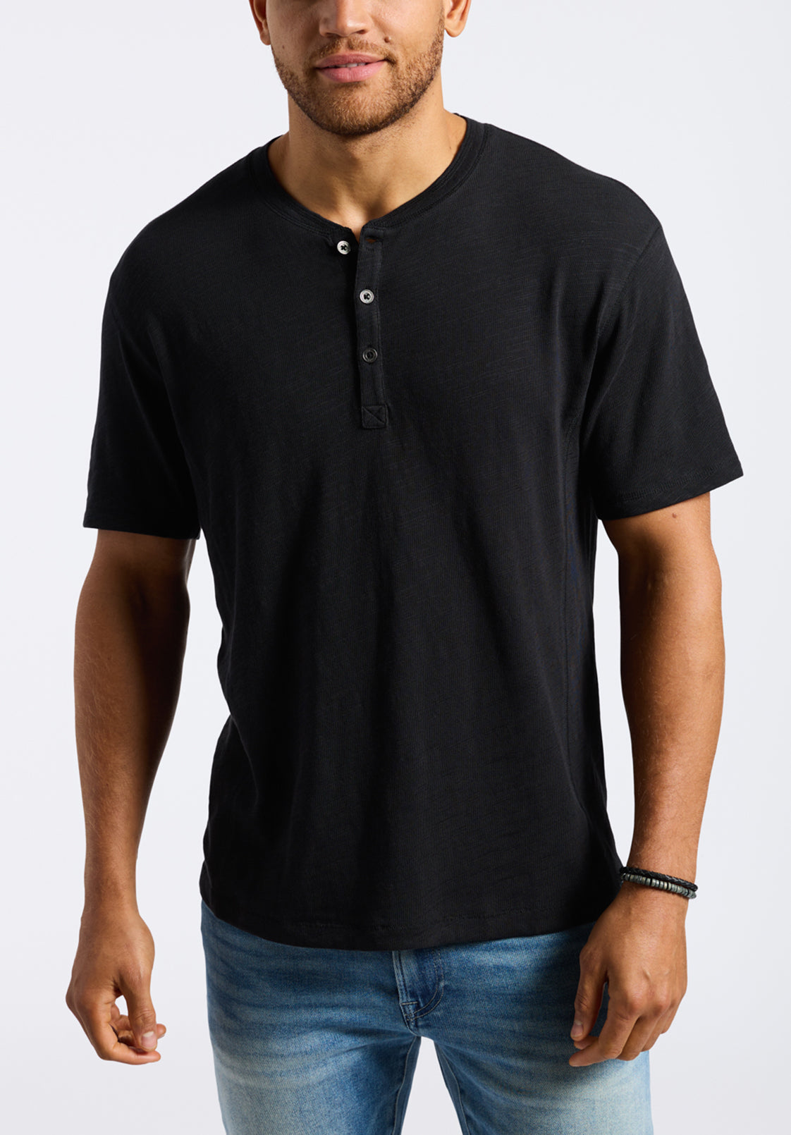 buffalo david bitton T-shirt Henley en jersey flammé coupe décontractée à manches courtes pour homme Kandido Noir