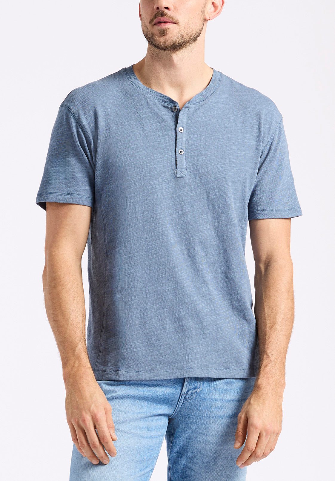 buffalo david bitton T-shirt Henley en jersey flammé coupe décontractée à manches courtes pour homme Kandido Bleu mirage