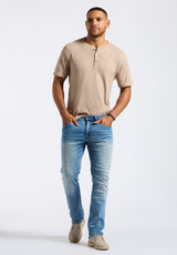 Buffalo David Bitton Kandido Men's Short Sleeve Slub Jersey Relaxed Henley Top color TUFFET