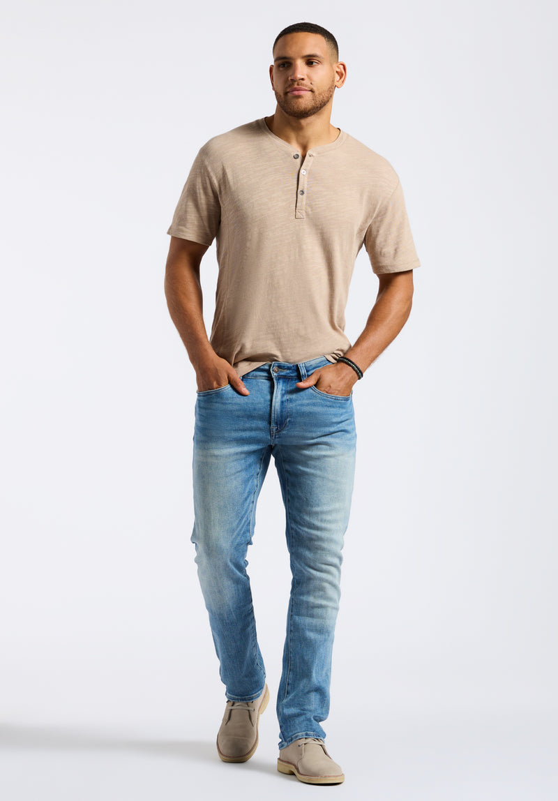 Buffalo David Bitton Kandido Men's Short Sleeve Slub Jersey Relaxed Henley Top color TUFFET