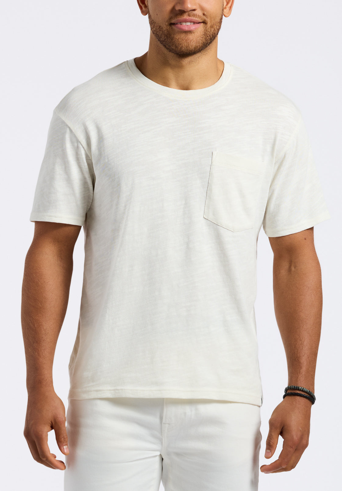 buffalo david bitton T-shirt en tricot flammé à col rond avec poche pour homme Kander blanc