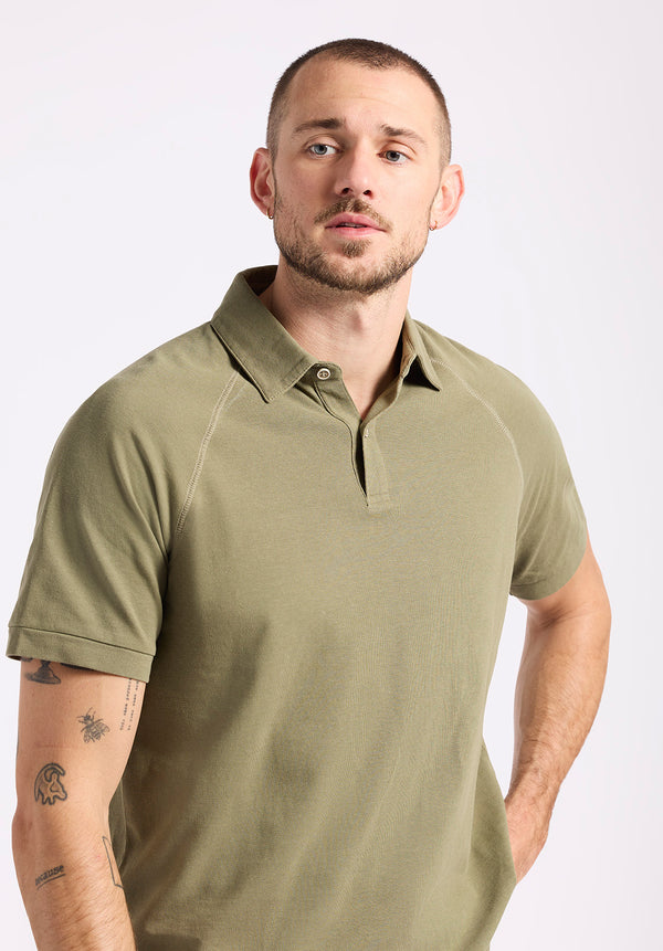 Buffalo David Bitton Kindell Men's Short-Sleeve Piqué Polo color ARMY GREEN