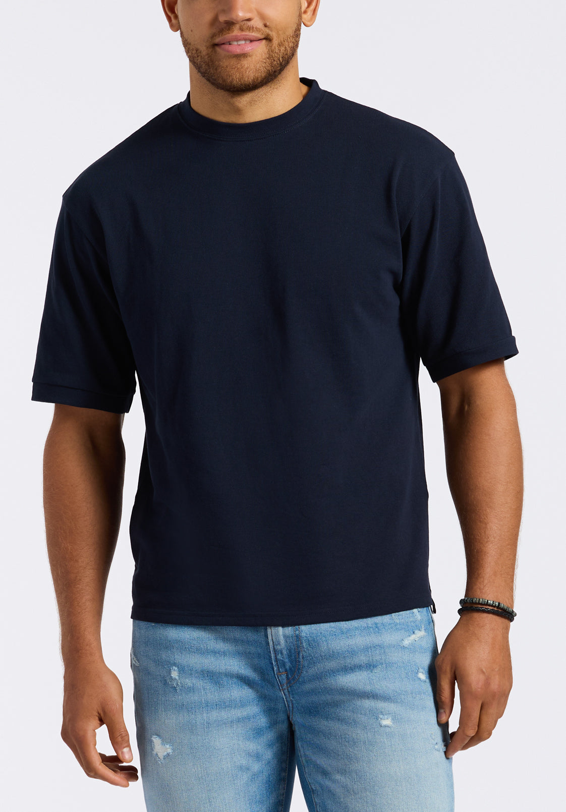 buffalo david bitton T-shirt en piqué à col rond coupe décontractée pour homme Kinsley Bleu minuit