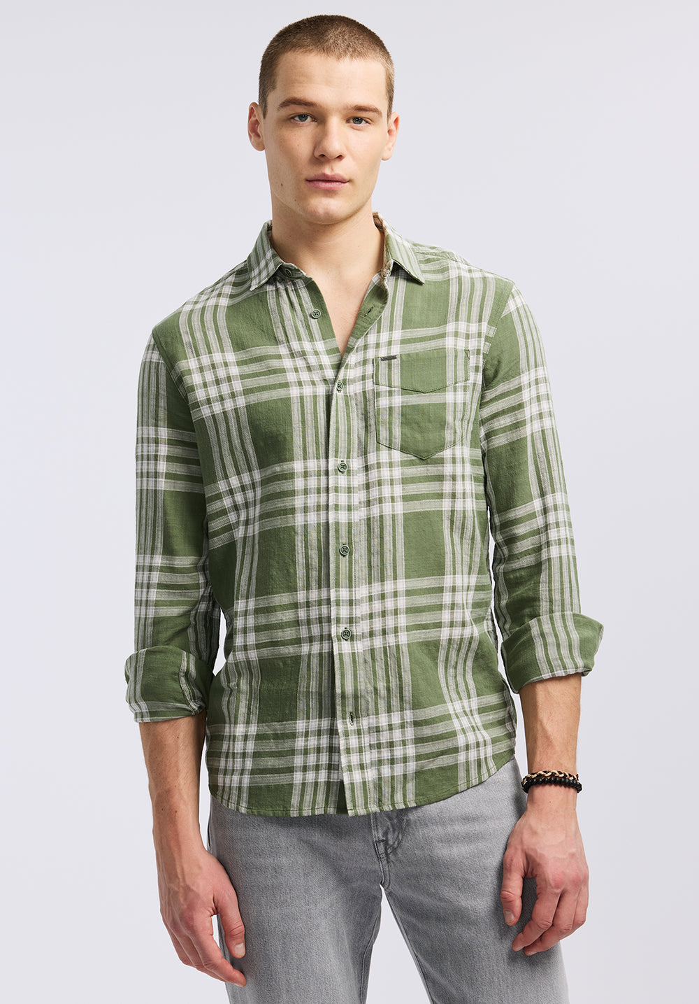 Saroz Men's Long Sleeve Plaid Shirt, Hedge Green – Buffalo Jeans CA