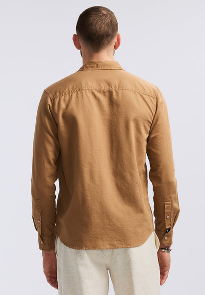 Buffalo David Bitton Simbio Men's Long-Sleeve Linen Blend Fitted Shirt color WOODSMOKE