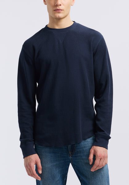Buffalo David Bitton Kaleb Men's Long-Sleeve Crewneck Top color MIDNIGHT BLUE