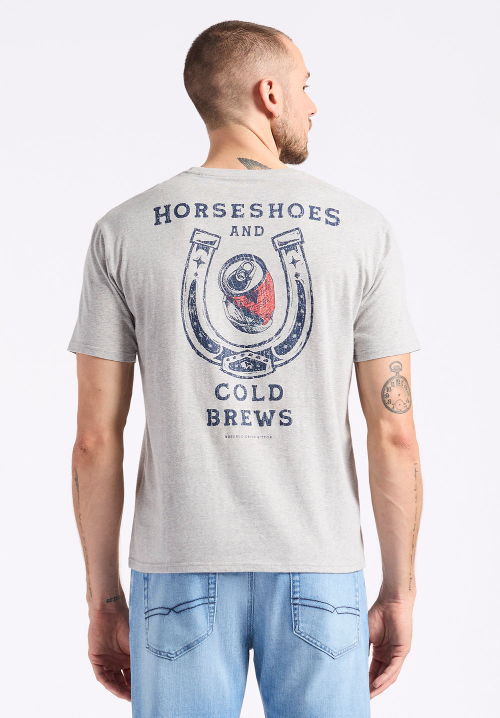 Tastrup Men's Graphic T-Shirt with Horseshoes Print, Heather Grey