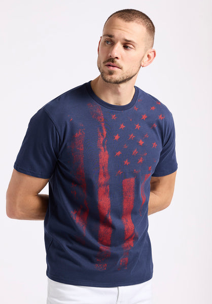 Buffalo David Bitton Talla Men's  Graphic T-Shirt with American Flag Print color WHALE
